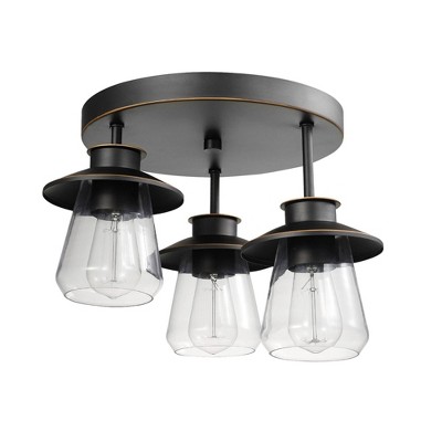 3 Light Nate Semi Flush Mount Ceiling with Clear Glass Shade Oil Rubbed Bronze - Globe Electric