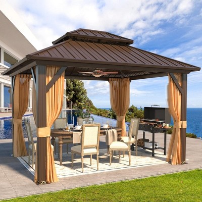 10' x 10' Brown Aluminum and Steel Hardtop Gazebo