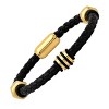 Steeltime Men's black braided leather bracelet with 18kt gold plated nut design - 2 of 4
