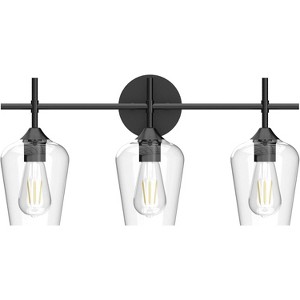 Runesay Industrial Bathroom Vanity Light Fixtures 3-Lights Matte Black with Clear Glass Vintage Edison Wall Lamp Light Fixture - 1 of 4