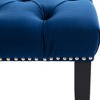 TinyHomieHeng Ming Upholstered Tufted Velvet Bench Ottoman Blue - 4 of 4