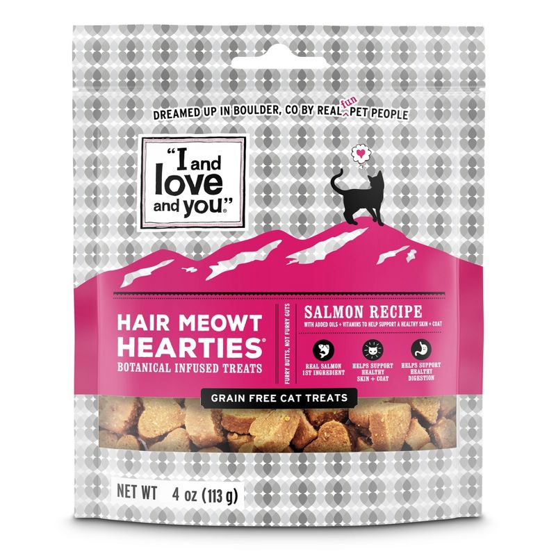 I and Love and You Hair Meowt Hearties Grain Free Salmon Recipe Cat Treats - 4oz, 1 of 7