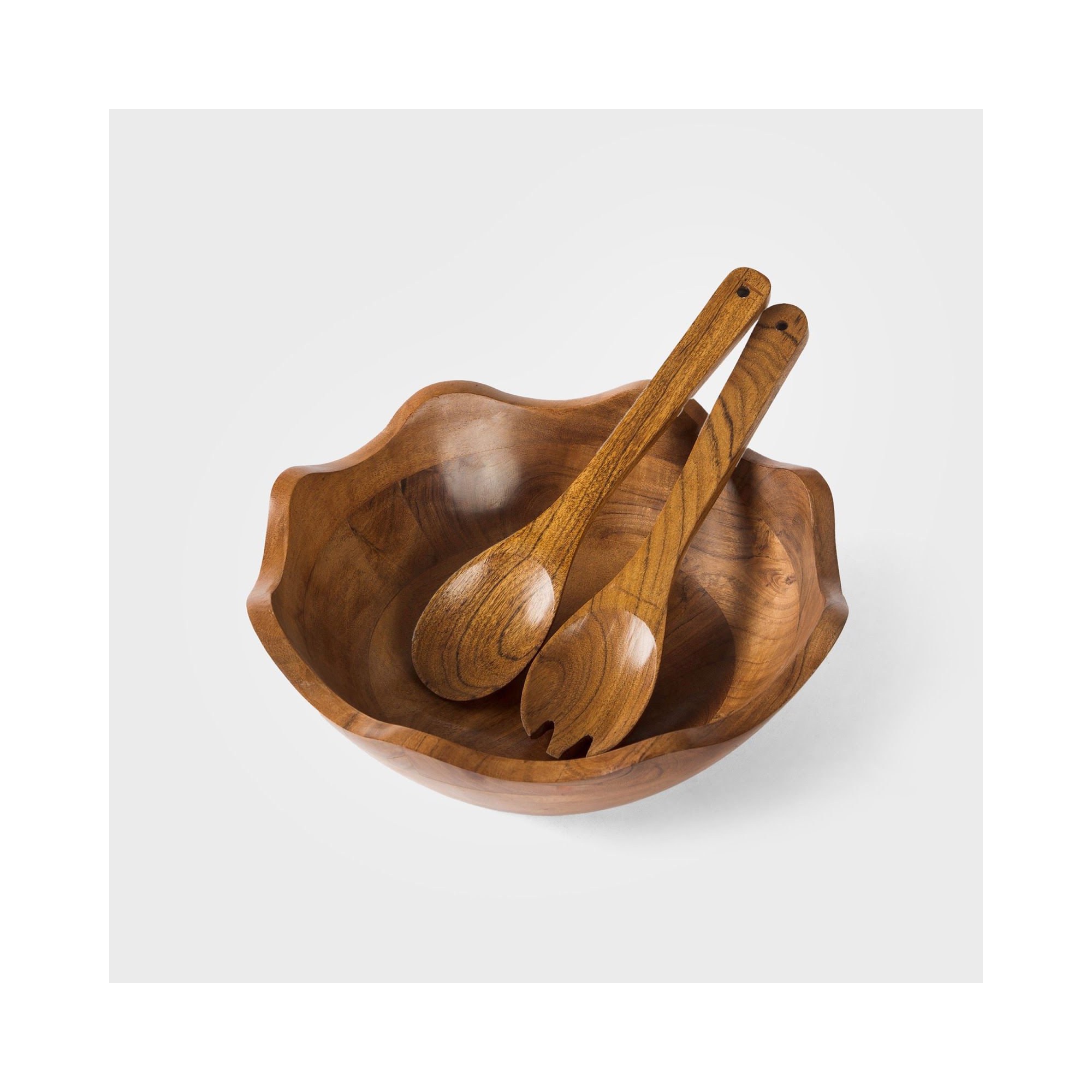 Mela Artisans Acacia Wood Large Scalloped Bowl with Servers