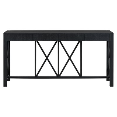 Luxystar 60'' Console Table with 4 Spacious Drawers, Open Bottom Storage for Living Room and Hallway, Black