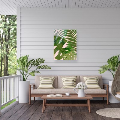 Large Green and Pink Tropical Canvas Print for Outdoor Decor