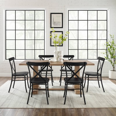 Matte Black and Rustic Brown 7-Piece Dining Set with Trestle Table