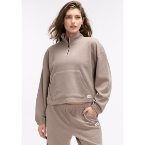 Peloton Women's Waffle Mock Neck ¼ Zip, Taupe Grey - 1 of 4