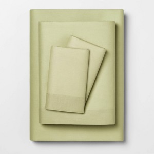 Twin XL Solid Easy Care Percale Cotton Sheet Set Sage - Opalhouse , Green