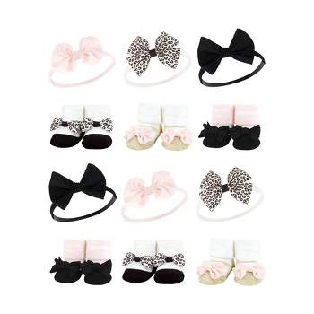 Hudson Baby Infant Girl 12Pc Headband and Socks Giftset, Light Pink Leopard, One Size