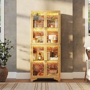 HOMSEE Wooden Display Cabinet with LED Lights, Glass Doors & Metal Handles Bookshelves Curio - 1 of 4