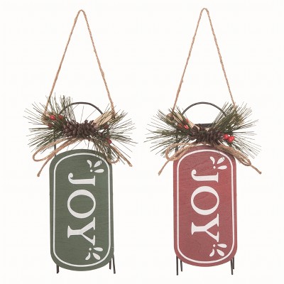 Transpac MDF Sled Ornament Set of 2 Multicolored Christmas Tree Ornaments for Holiday Decoration and Gift Giving