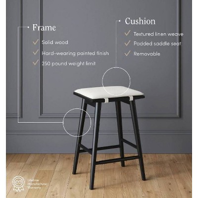 Nathan James Black Wood Saddle Counter Stools with Cushions, Set of 2