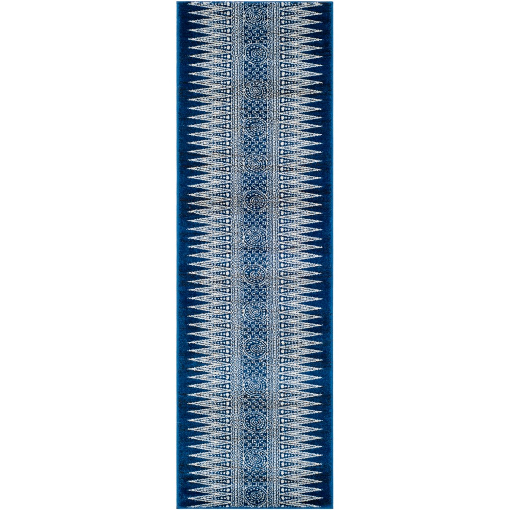 2'2inx11' Geometric Design Loomed Runner Rug Dark Blue/Ivory - Safavieh