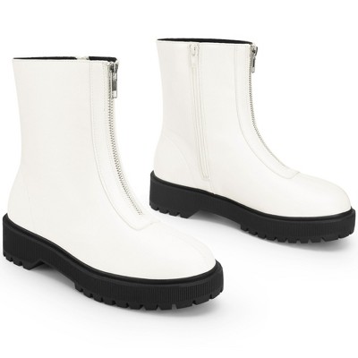 BLISSFUL STEP Platform Block Heel Booties with Zipper Dressy Combat Boots for Women