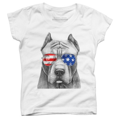 Girl's Design By Humans American Pitbull With Sunglasses By T-Shirt