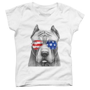 Girl's Design By Humans American Pitbull With Sunglasses By T-Shirt - 1 of 2
