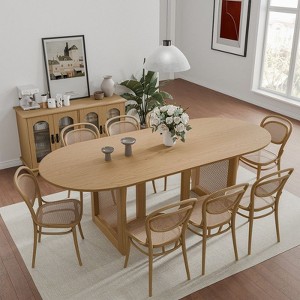 PexFix 79" x 33.5" Farmhouse Kitchen Dining Room Table Home Furniture Oval Natural Kitchen Table with Rattan Woven Legs for Kitchen Bar Living Room - 1 of 4