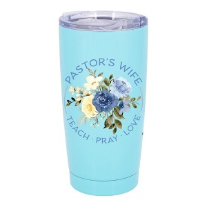 Elanze Designs Pastor's Wife Teach Pray Love Blue Floral Wrap-Around Design 20 Ounce Stainless Steel On-The-Go Coffee Mug, Thermal Travel Tumbler with - 1 of 4