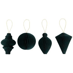 Northlight Accordion Honeycomb Foldable Paper Christmas Finial Ornaments - 4" - Green - Set of 4 - 1 of 4