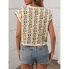 Clearlove Womens Pullover Sweaters Cap Short Sleeve Printed Crop Tops Summer Color Block Crew Neck Knit Sweaters - 2 of 4