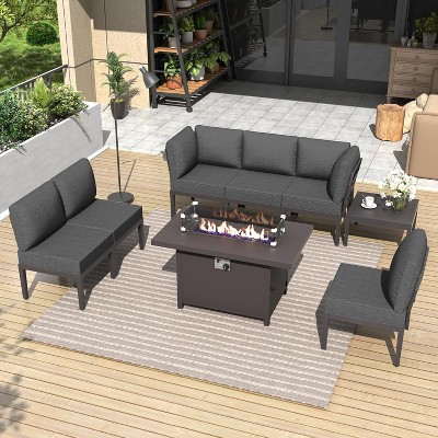 ALAULM 8 Pieces Metal Patio Furniture Set Modern Metal Outdoor Conversation Sets
