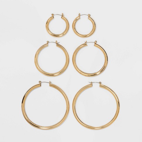 Graduated Tube Hoop Earring Set 3pc - Wild Fable™ Gold