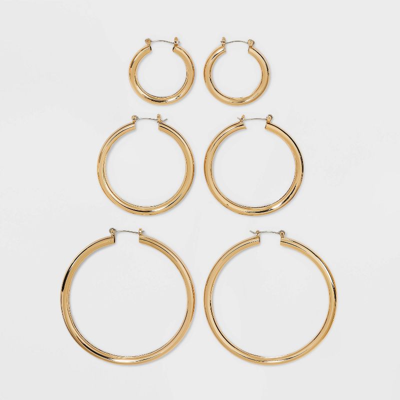 Graduated Tube Hoop Earring Set 3pc - Wild Fable&#8482; Gold, 1 of 3