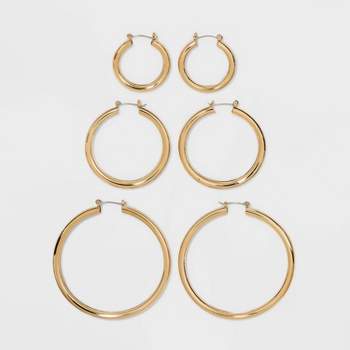 Graduated Tube Hoop Earring Set 3pc - Wild Fable™ Gold