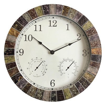 13.8"H Weather Monitoring Indoor/Outdoor Decorative Stone Clock - Backyard Expressions