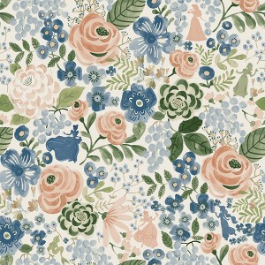 Disney Princess Watercolor Floral Kids' Peel and Stick Wallpaper Blue - 1 of 4