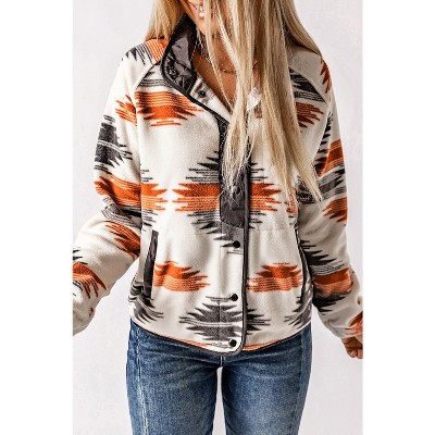 Western Aztec Snap Buttoned Fleece Jacket