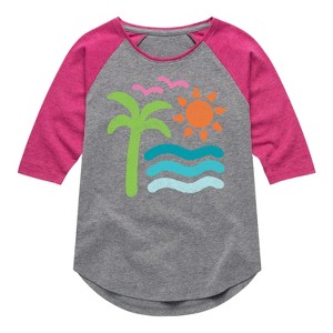 Girls' - Instant Message - Abstract Beach Scene Shirt Tail Raglan Graphic T-shirt - 1 of 4