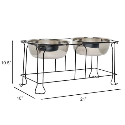 Large Black Wrought Iron Stand with Double Stainless Steel Feeder Bowls