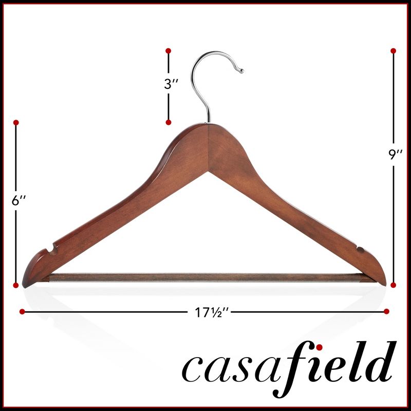 Casafield Wooden Suit Hangers, Non-Slip Pant Bar & Swivel Hook - Set of 20, 5 of 8