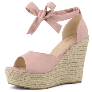 Allegra K Women's Espadrilles Tie Up Ankle Strap Wedges Sandals - 1 of 4