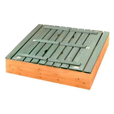 Natural Green Cedar Wood Square Sandbox with Convertible Bench Seats