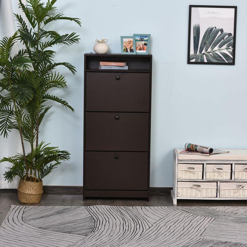HOMCOM Trendy Shoe Storage Cabinet with 3 Large Fold-Out Drawers & a Spacious Top Surface for Small Items, Espresso, 2 of 9