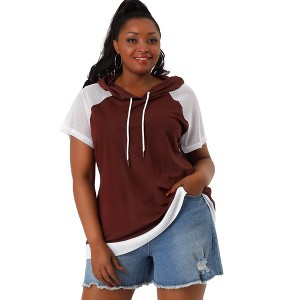Agnes Orinda Women's Plus Size Raglan Short Sleeve Drawstring Pullover Hoodies Tops - 1 of 4