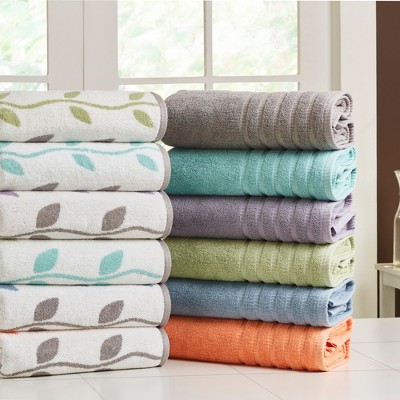 Organic Cotton Floral Jacquard 6-Piece Towel Set in Gray