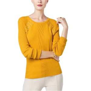 I.N.C International Concepts Womens Laced Shoulder Knit Sweater, Yellow, Medium - 1 of 1