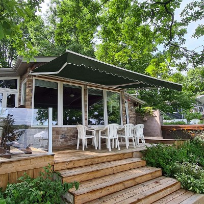 Forest Green Manual Retractable Patio Awning with White Frame