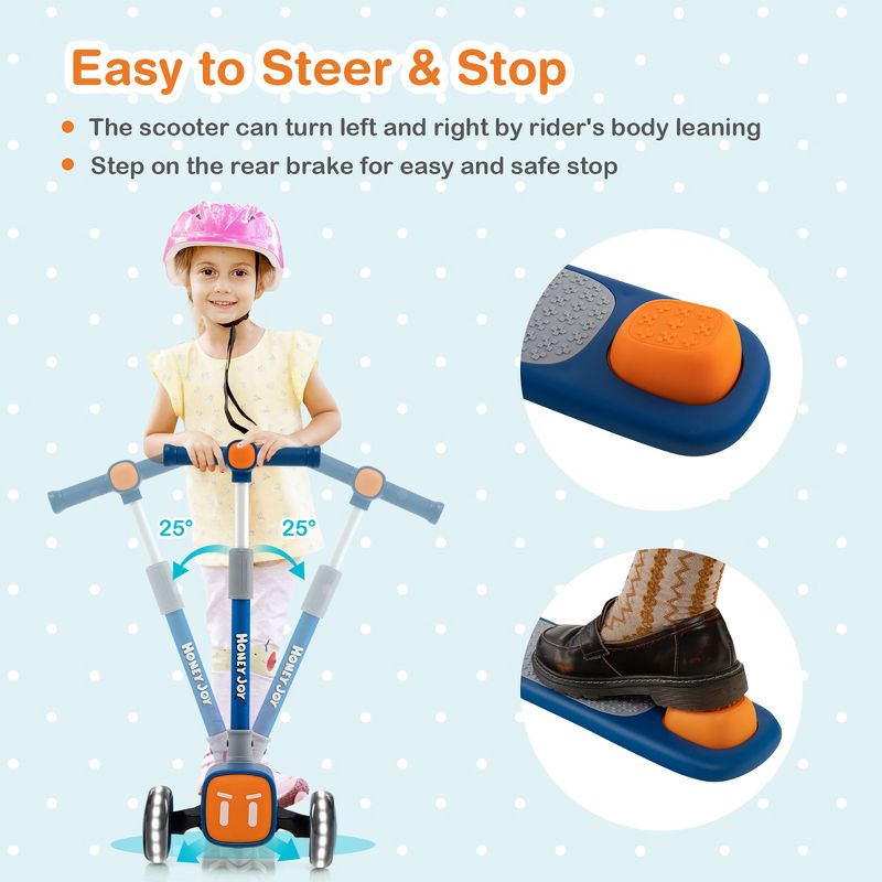 Honeyjoy Folding Adjustable Kids Toy Scooter W/LED Flashing Wheels Horn 4 Emoji Covers, 5 of 11