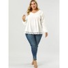 Agnes Orinda Women's Plus Size Fashion Pleated Lace Trim Hem V Neck Long Sleeve Solid Blouses - 3 of 4
