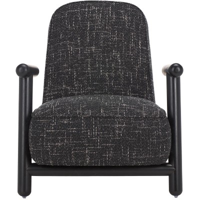Sein Black and White Linen Barrel Accent Chair with Wooden Frame