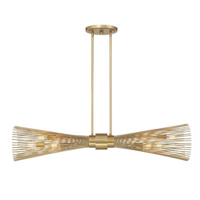 Burnished Brass 6-Light Linear Chandelier with Adjustable Height