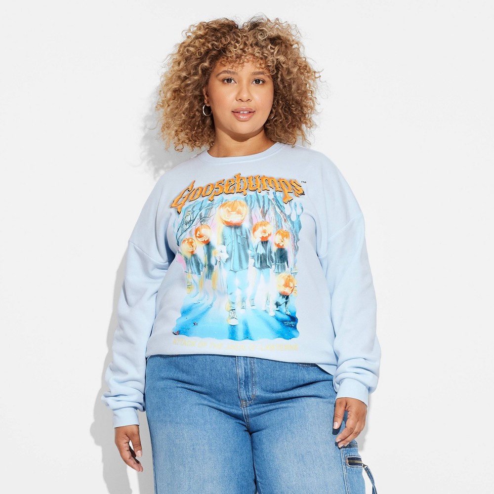 Women's Goosebumps Jack-O-Lantern Graphic Sweatshirt - Blue 2X