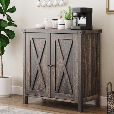 Garvee Farmhouse Sideboard Buffet Cabinet with Adjustable Shelves and 2 Barn Doors – Rustic Modern Storage for Kitchen