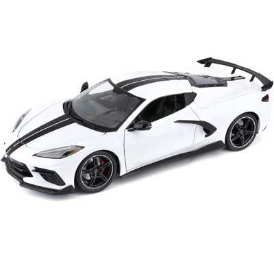 2020 Chevrolet Corvette Stingray C8 Coupe with High Wing White with Black Stripes 1/18 Diecast Model Car by Maisto