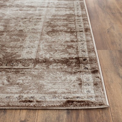 Ivory and Brown Rectangular 5' x 7' Viscose Area Rug