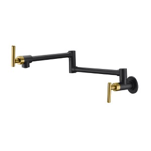 SUMERAIN Pot Filler Faucet Wall Mount  Black & Gold Double Joint Swing Arms, Two Handle - 1 of 4